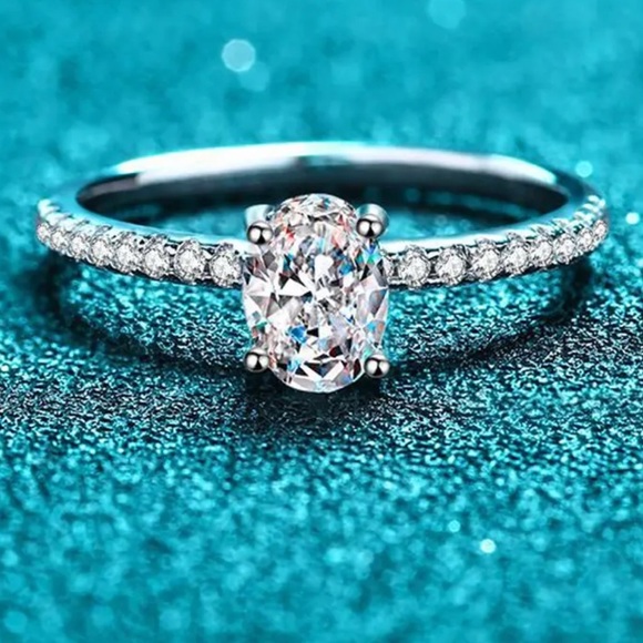 Jewelry - Certified 1ct. t.w. Moissanite Oval Cut Pave Engagement Wedding Ring NEW